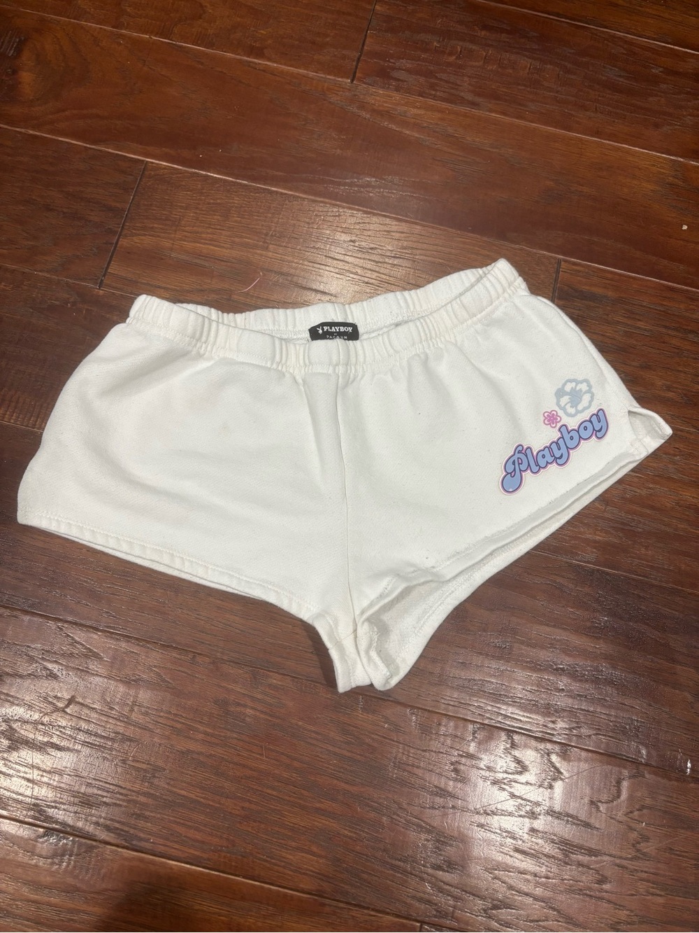 PLAYBOY White Athletic Shorts with Pastel Logo Accent